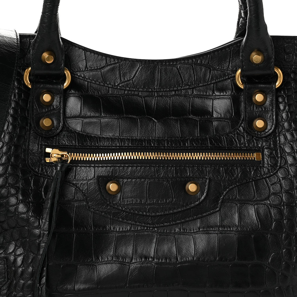 Calfskin Crocodile Embossed Gold Hardware Le City Black