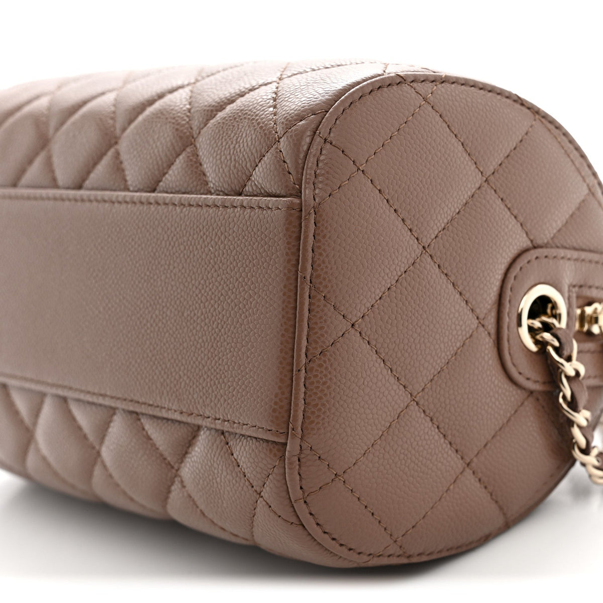 Caviar Quilted Barrel Clutch With Chain Brown