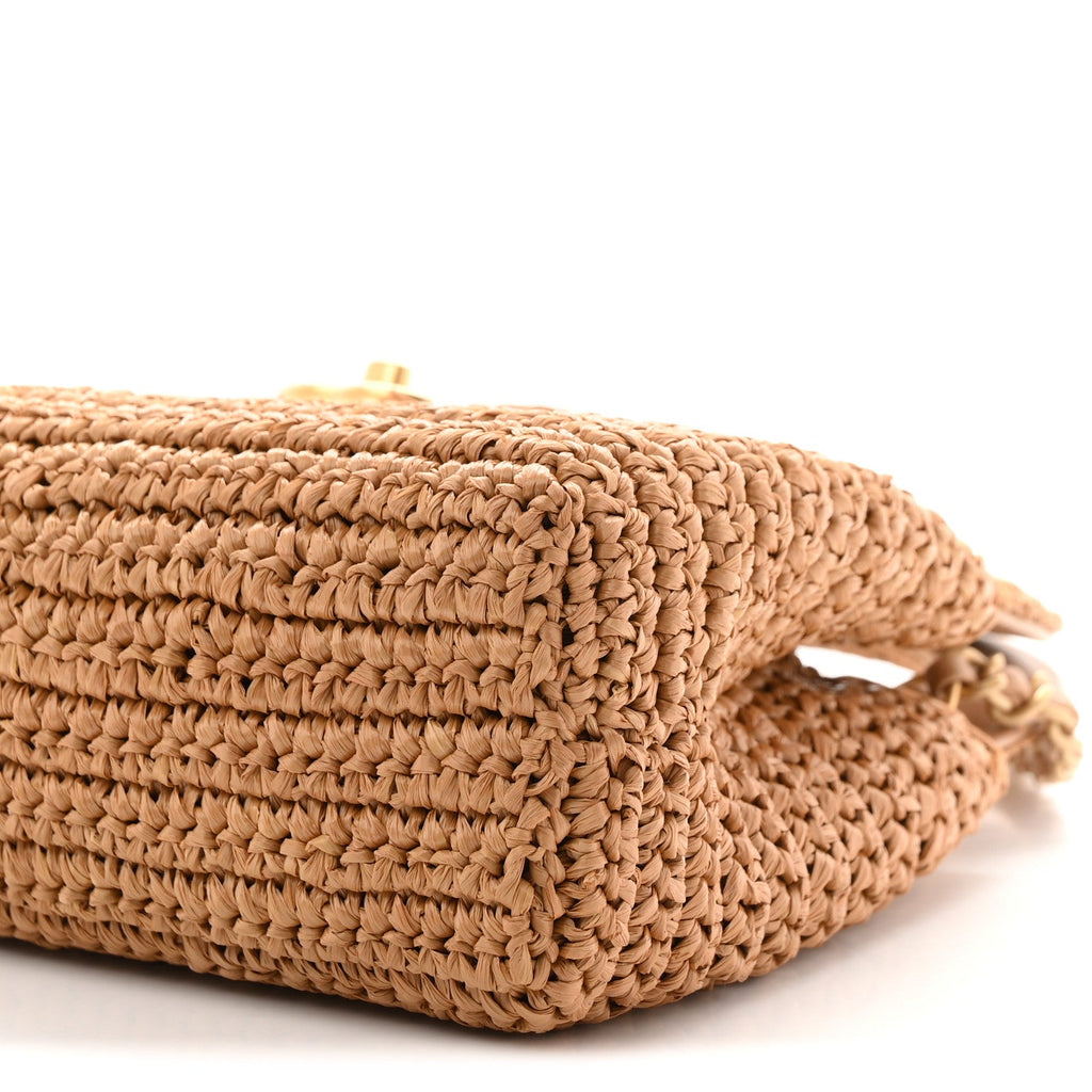 Braided Raffia Nano Kelly Flap Bag Dark Beige