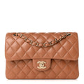 Lambskin Quilted Small Double Flap Brown