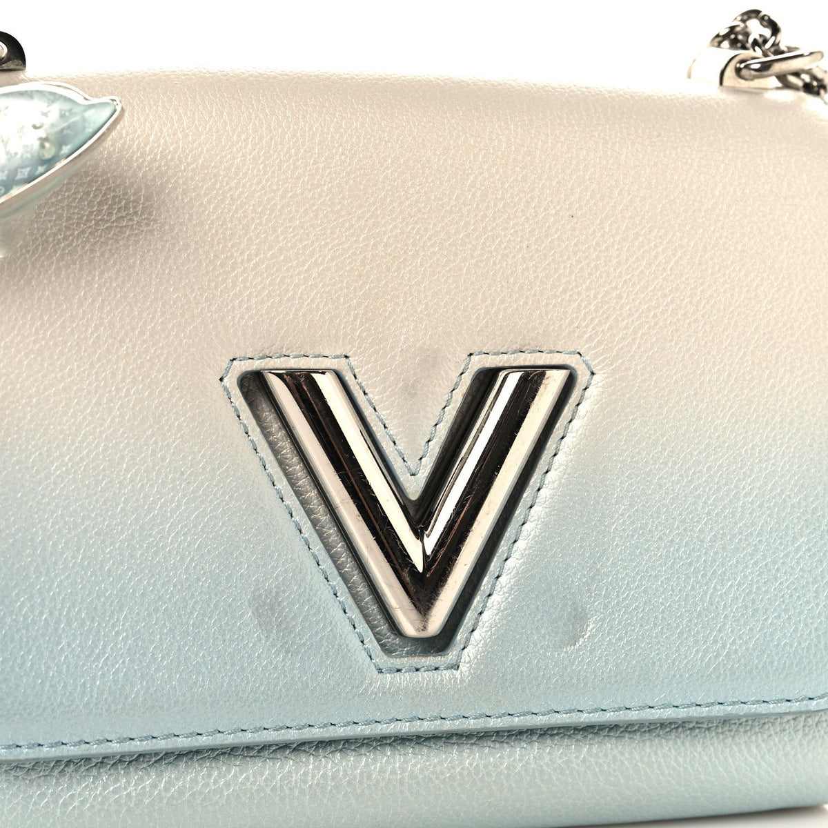 Calfskin Twist Chain Shoulder Bag PM Shaded Blue