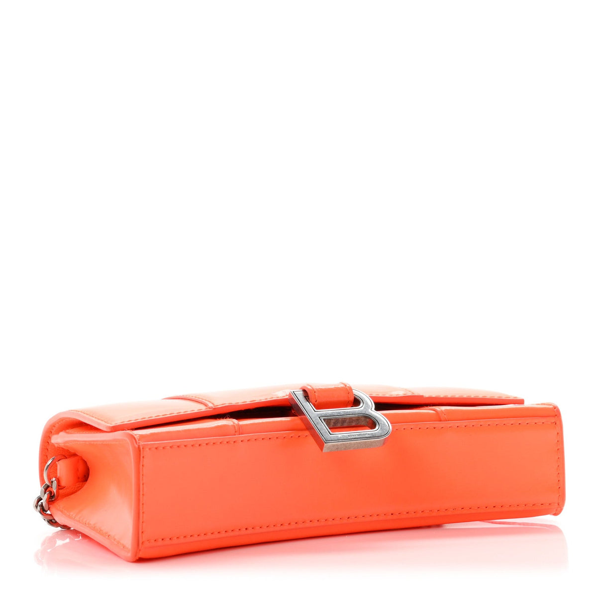 Shiny Box Calfskin XS Hourglass Wallet On Chain Fluo Orange