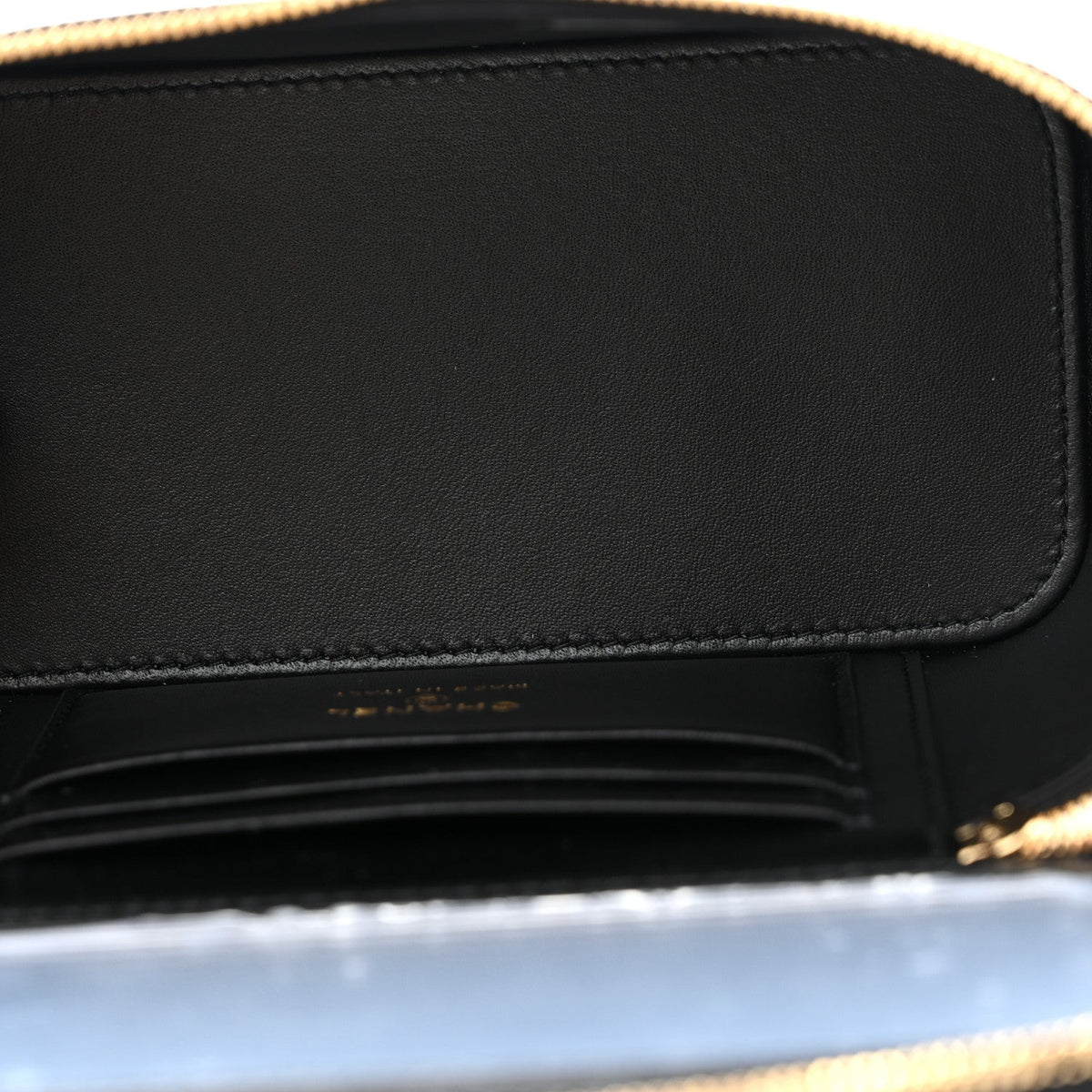 Calfskin Crocodile Embossed Crococo Small Top Handle Vanity Case With Chain Black