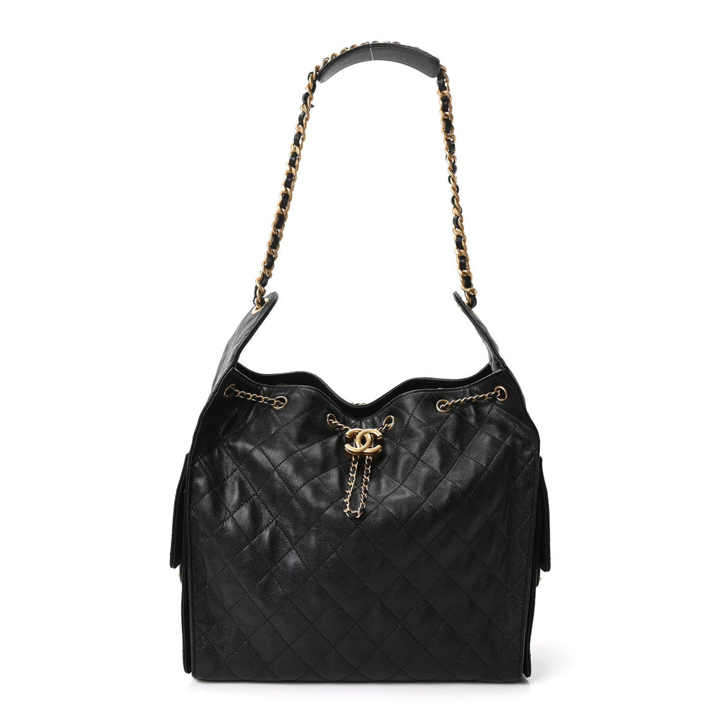 Caviar Quilted Medium Chanel 25 Handbag Black