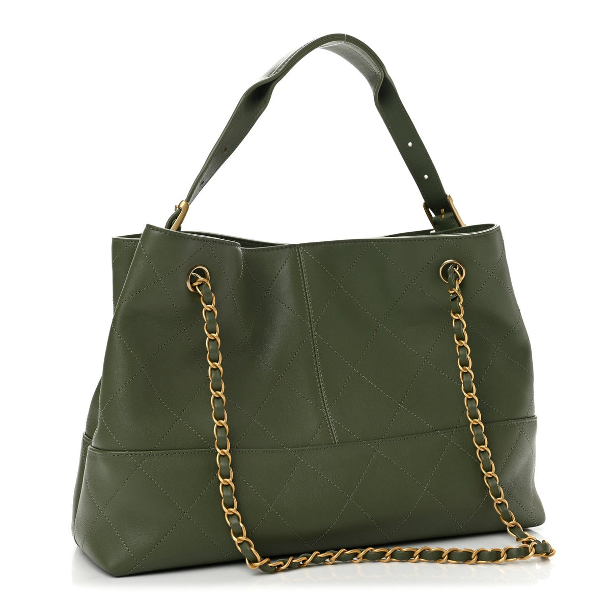 Calfskin Quilted Small Coco Base Shopping Bag Khaki