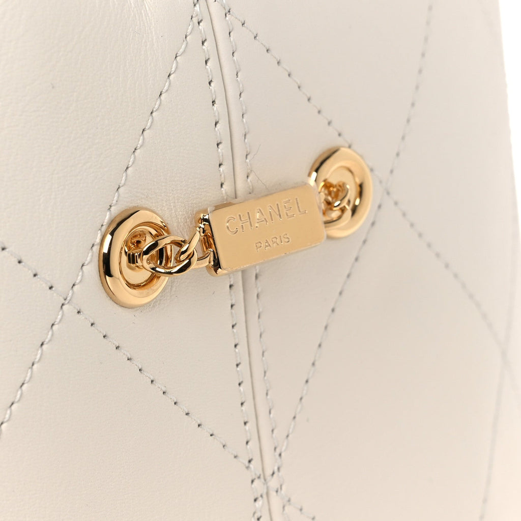 Calfskin Quilted Small Shopping Bag White