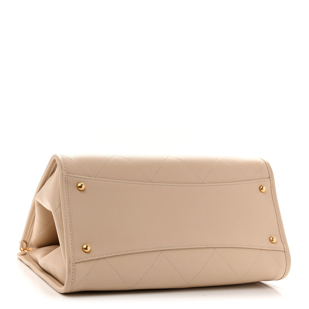 Caviar Stitched Pocket CC Large Tote Beige
