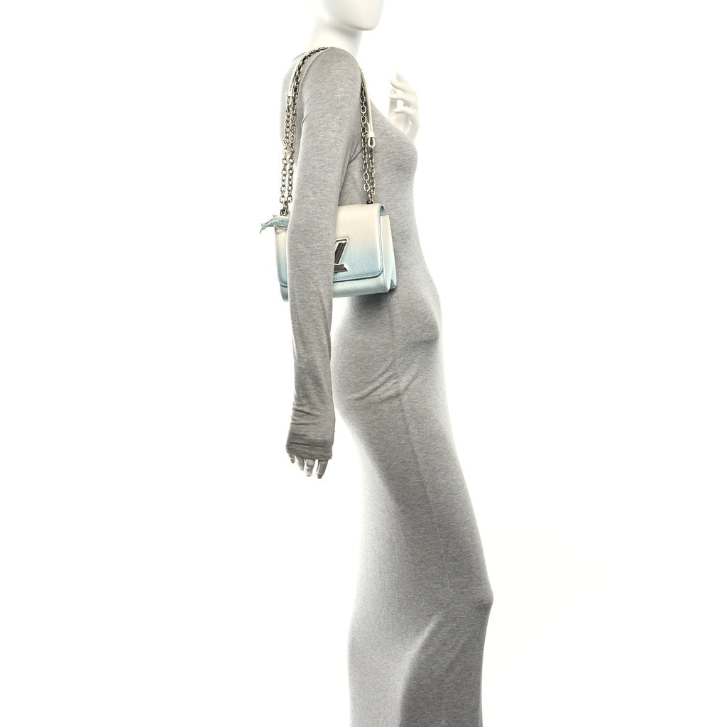 Calfskin Twist Chain Shoulder Bag PM Shaded Blue