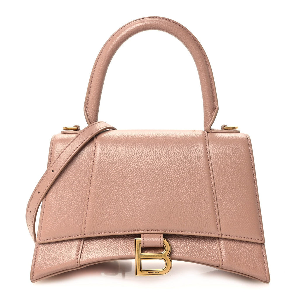 Grained Calfskin Small Hourglass Top Handle Bag Nude Beige