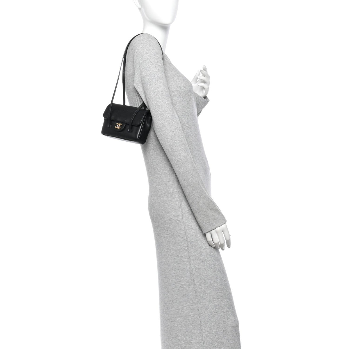 Shiny Caviar Mini Preppy Coco Shoulder Bag Black