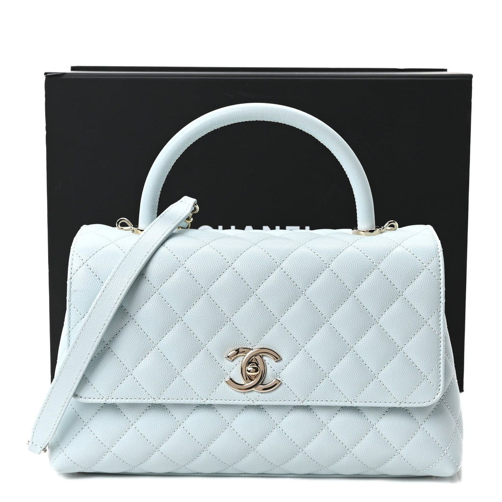 Caviar Quilted Small Coco Handle Flap Light Blue