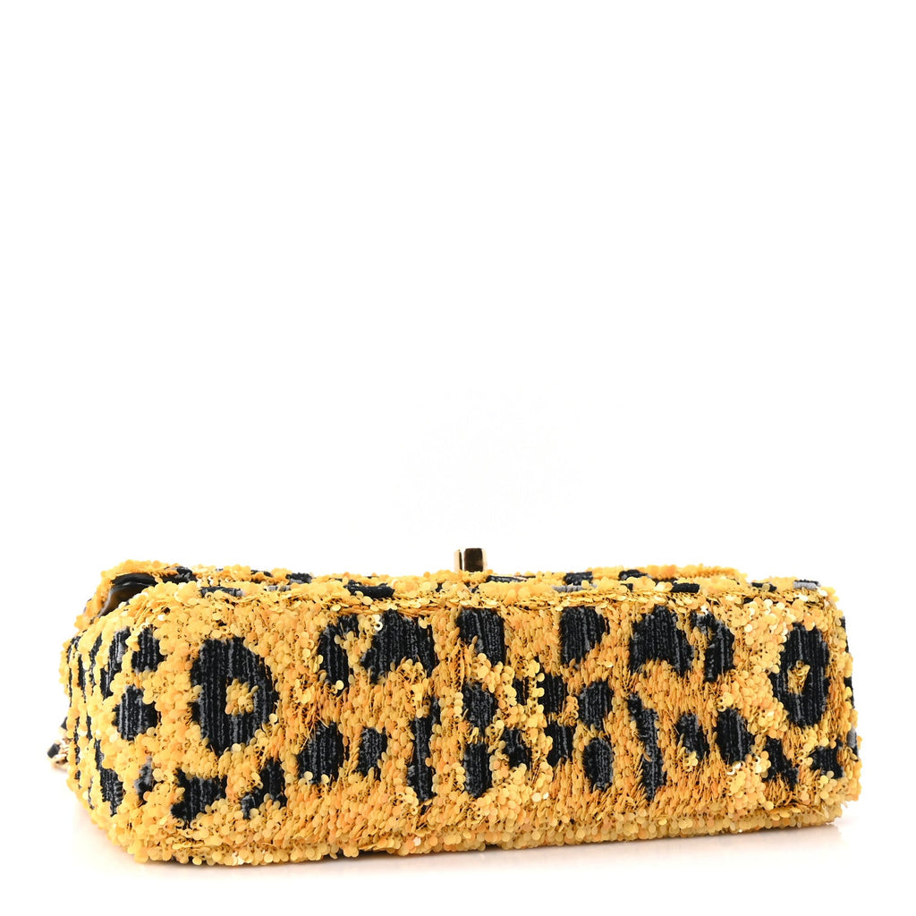Sequin Mixed Fibers Leopard Print Mini Rectangular Flap Black Orange