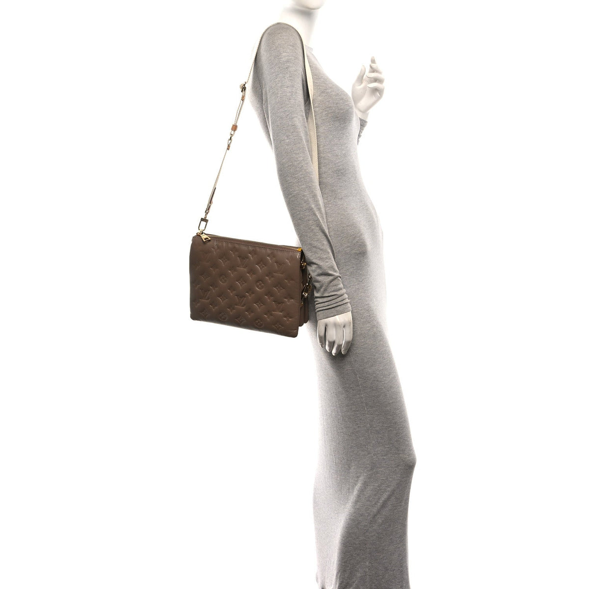 Lambskin Embossed Monogram Coussin PM Taupe