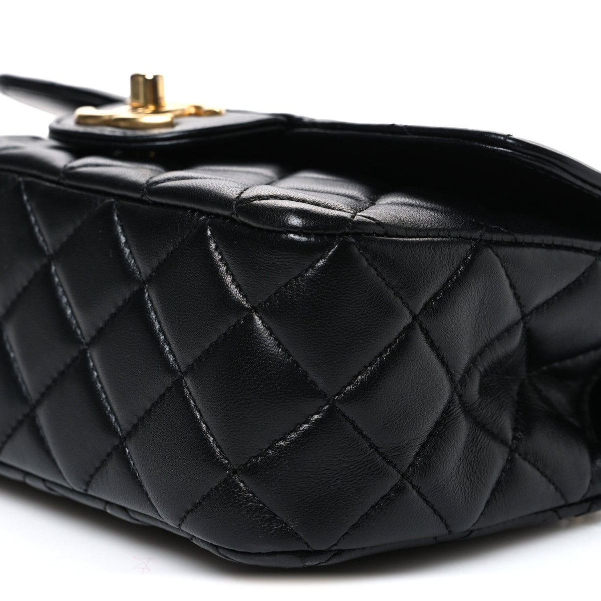Lambskin Quilted Mini Chain Top Handle Rectangular Flap Black