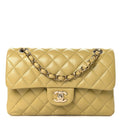 Caviar Quilted Small Double Flap Light Yellow