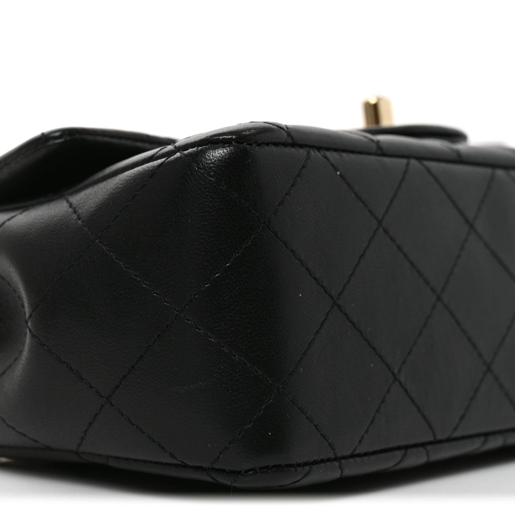 Lambskin Quilted Mini Coco Charms Rectangular Flap Black