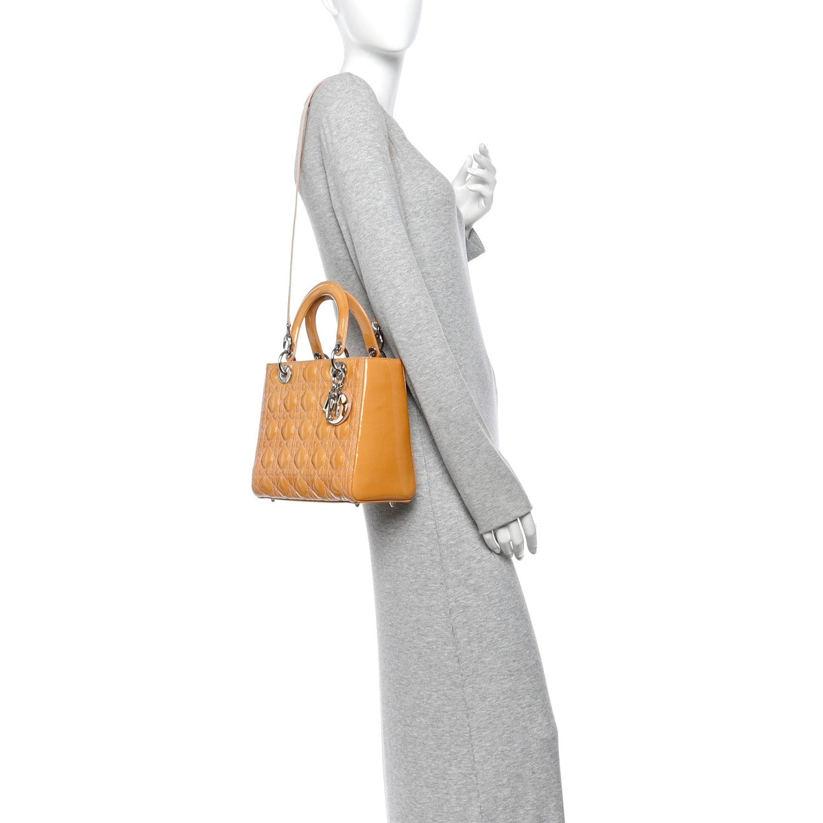 Patent Cannage Medium Lady Dior Beige