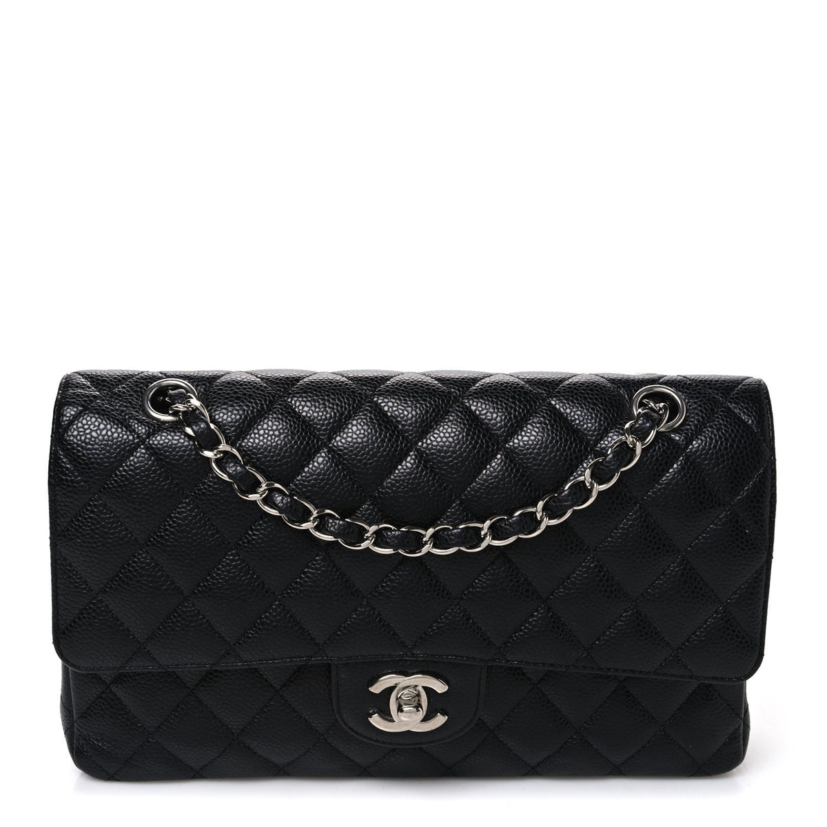 Caviar Quilted Medium Double Flap Black