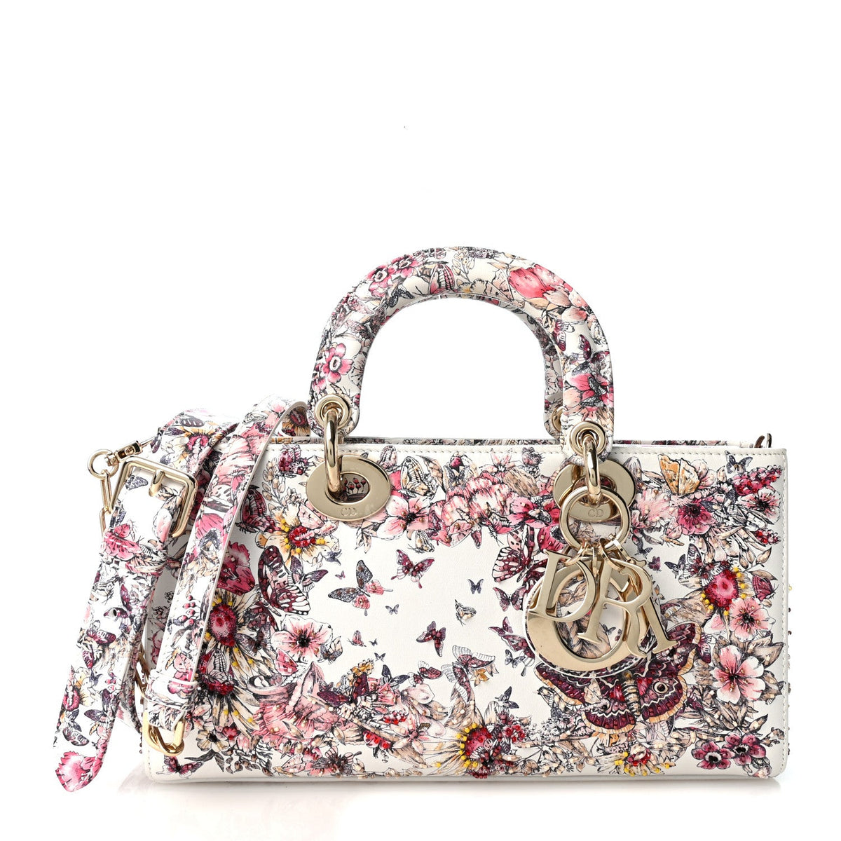 Calfskin Embroidered Butterfly Printed Lady D-Joy Multicolor