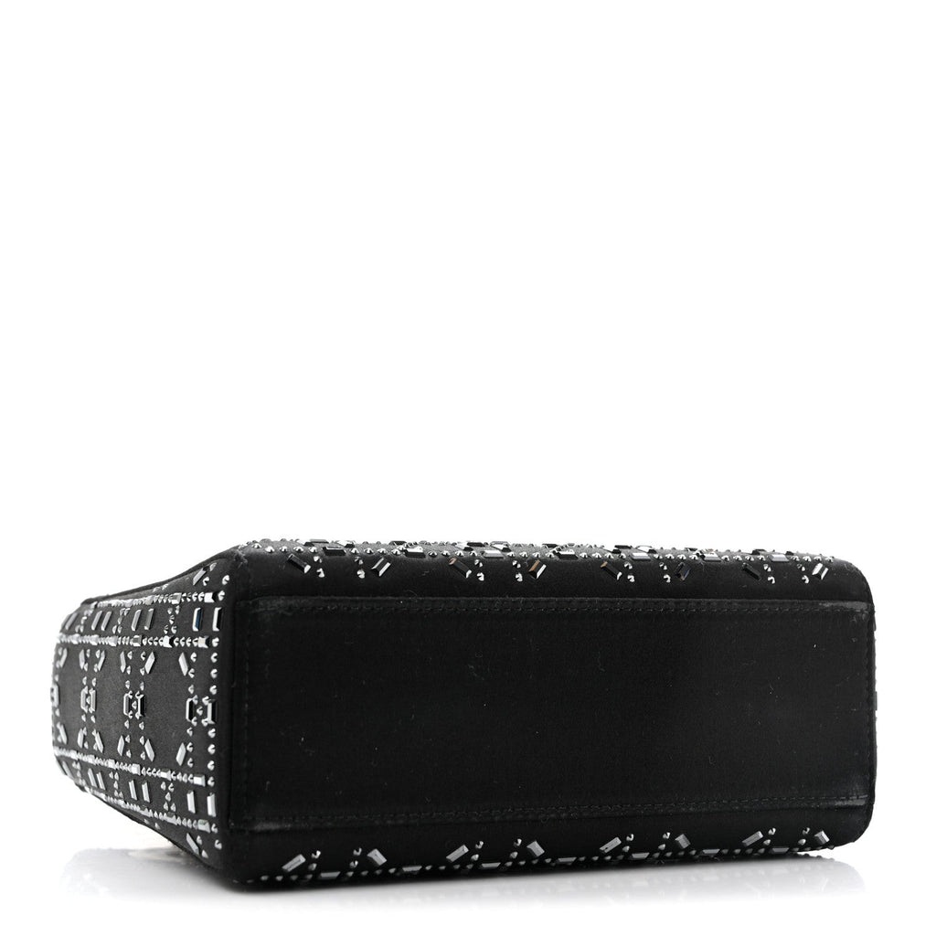 Satin Crystal Cannage Mini Lady Dior Black