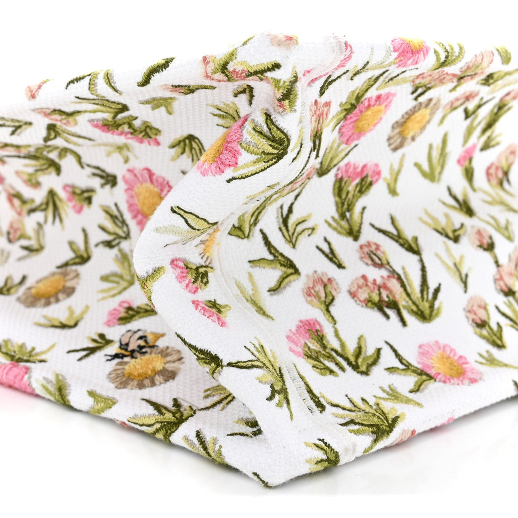 Cotton Toile De Jouy Daisy Garden Embroidered Dior Medaillon Small Book Tote With Strap Pink Multicolor
