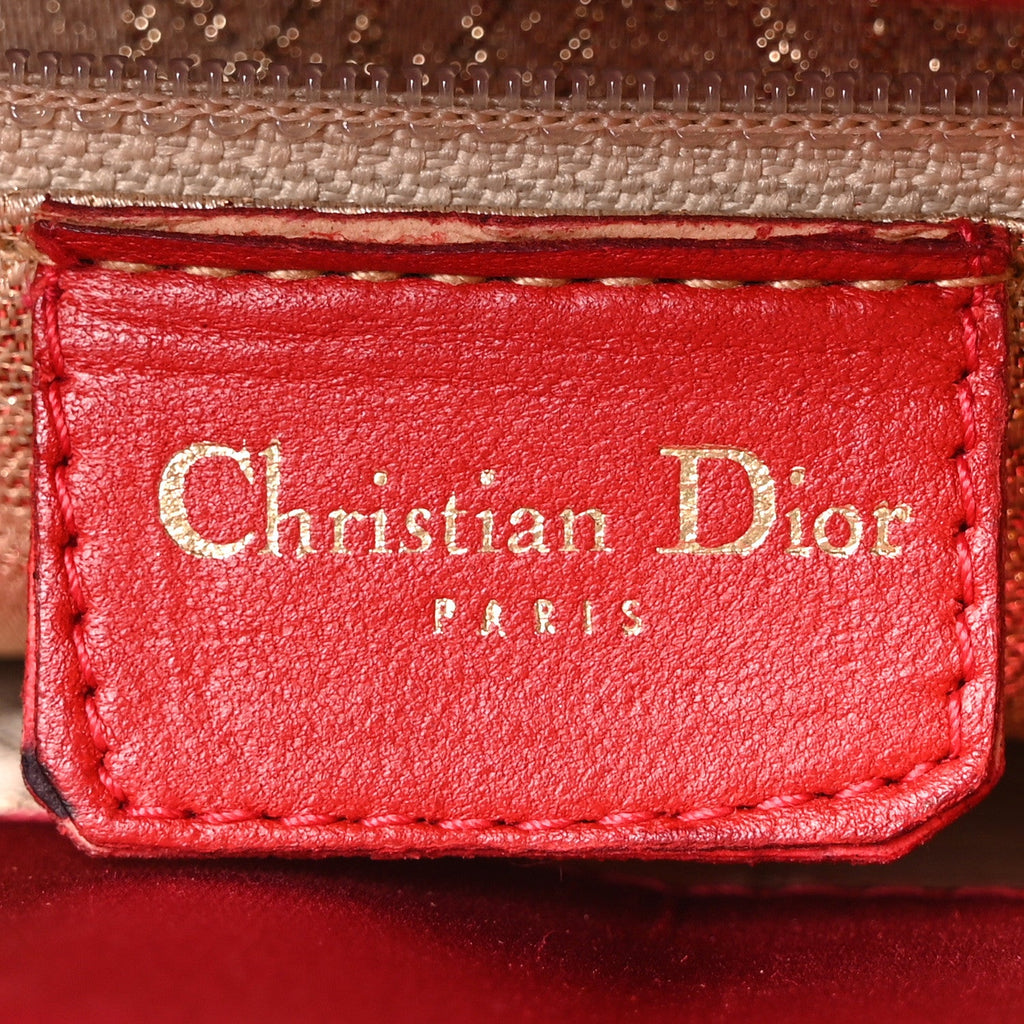 Satin Crystal Cannage Mini Lady Dior Red
