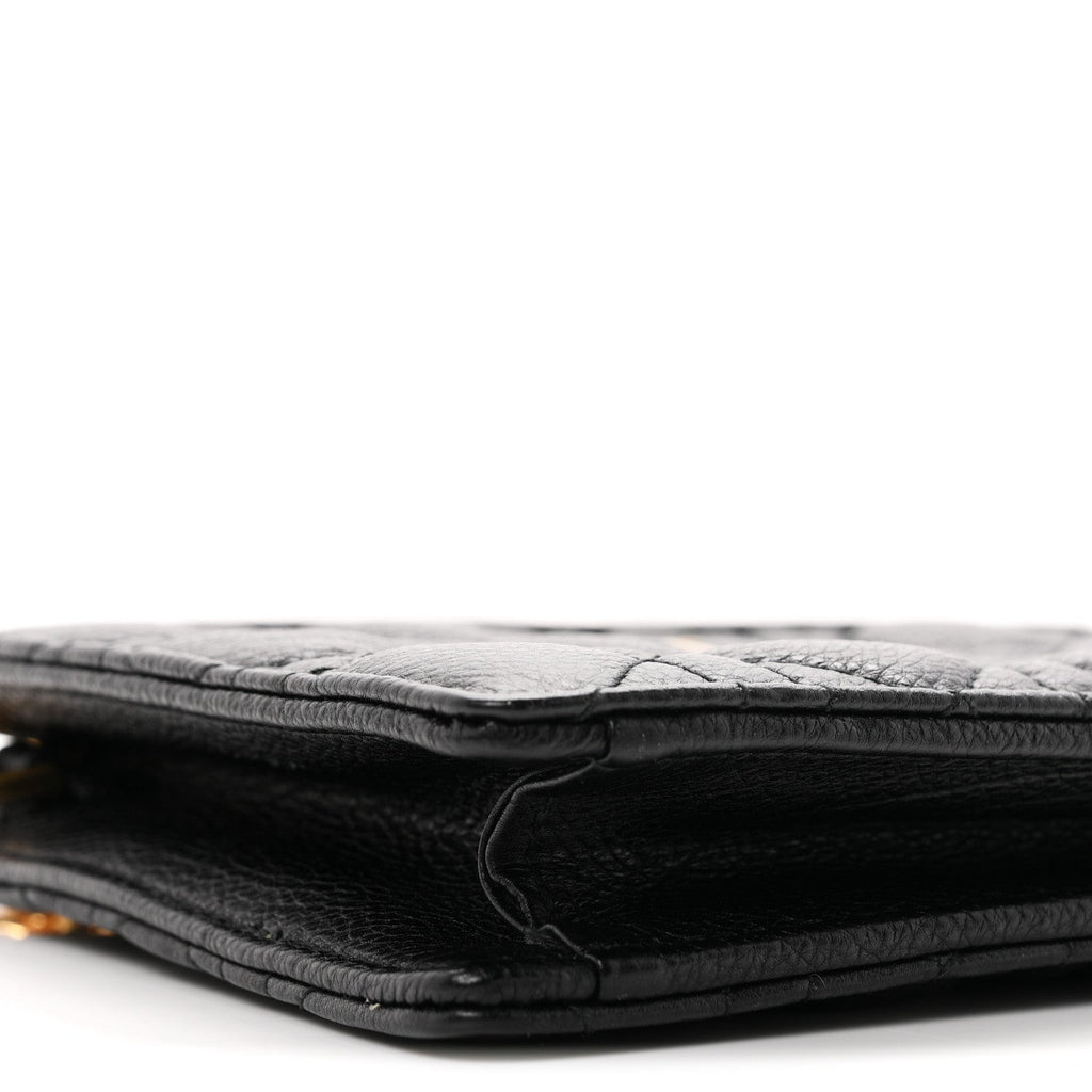 Calfskin Cannage Caro Zipped Pouch With Chain Black
