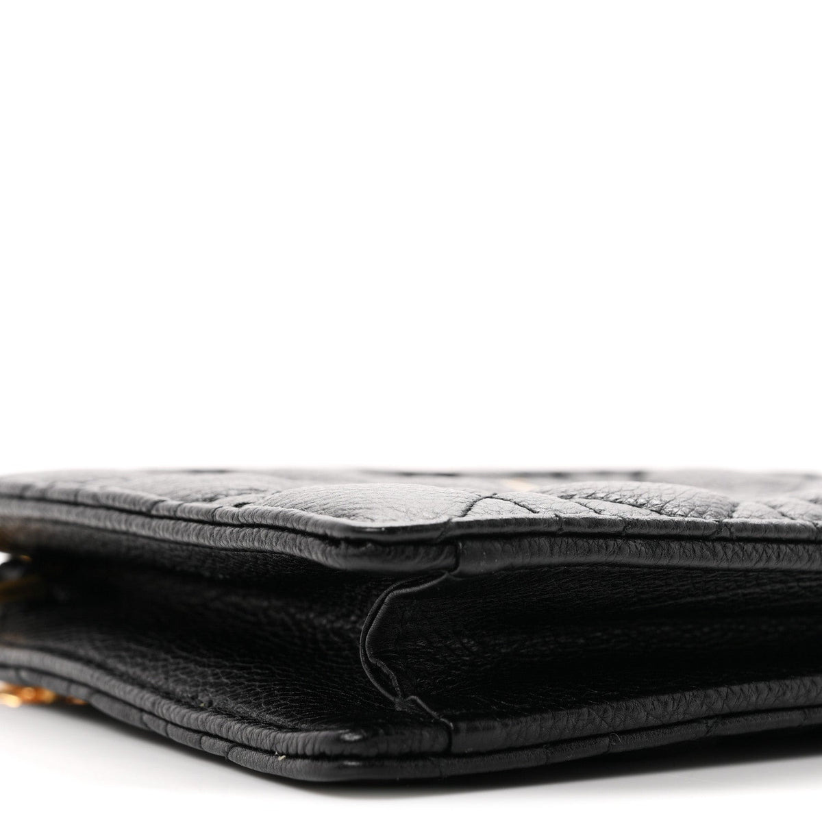 Calfskin Cannage Caro Zipped Pouch With Chain Black