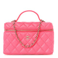 Caviar Quilted Top Handle Slim Vanity With Chain Fuchsia
