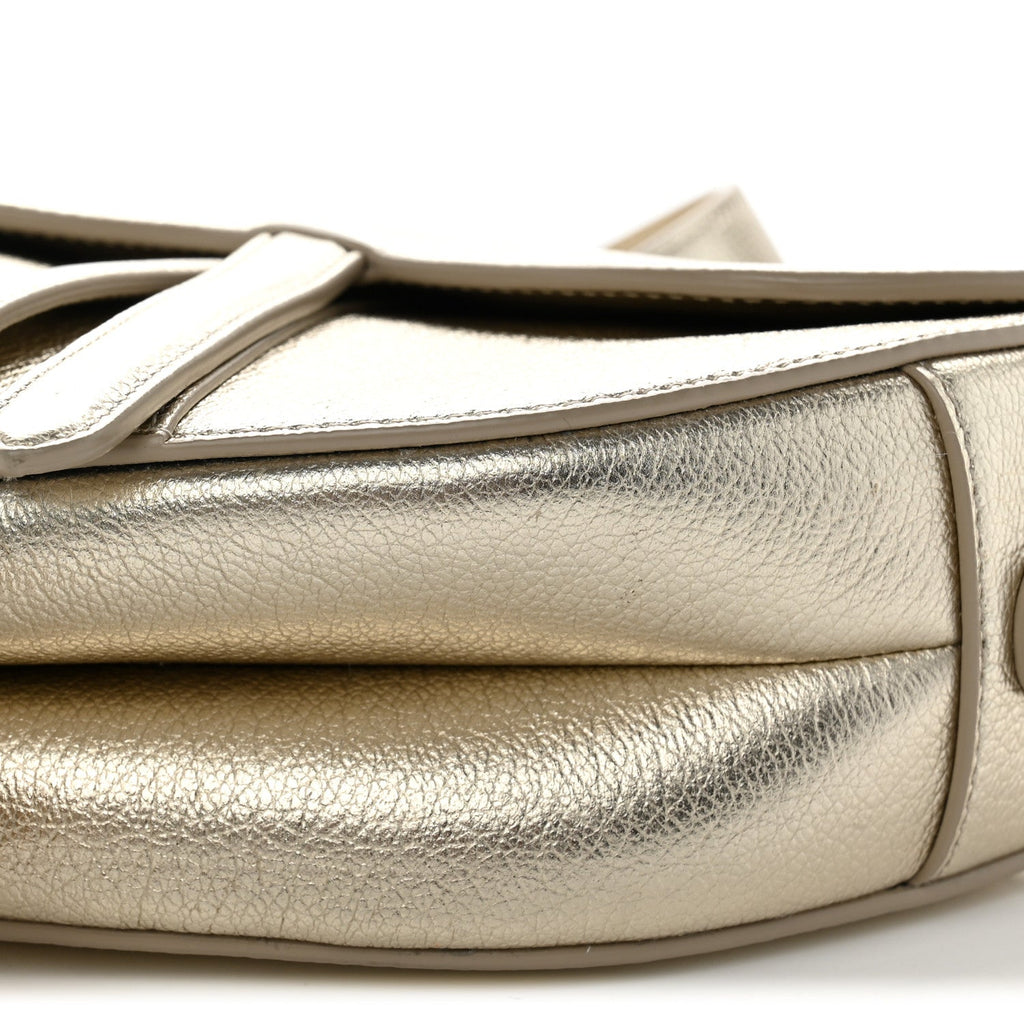 Metallic Goatskin Saddle Bag With Strap Gold