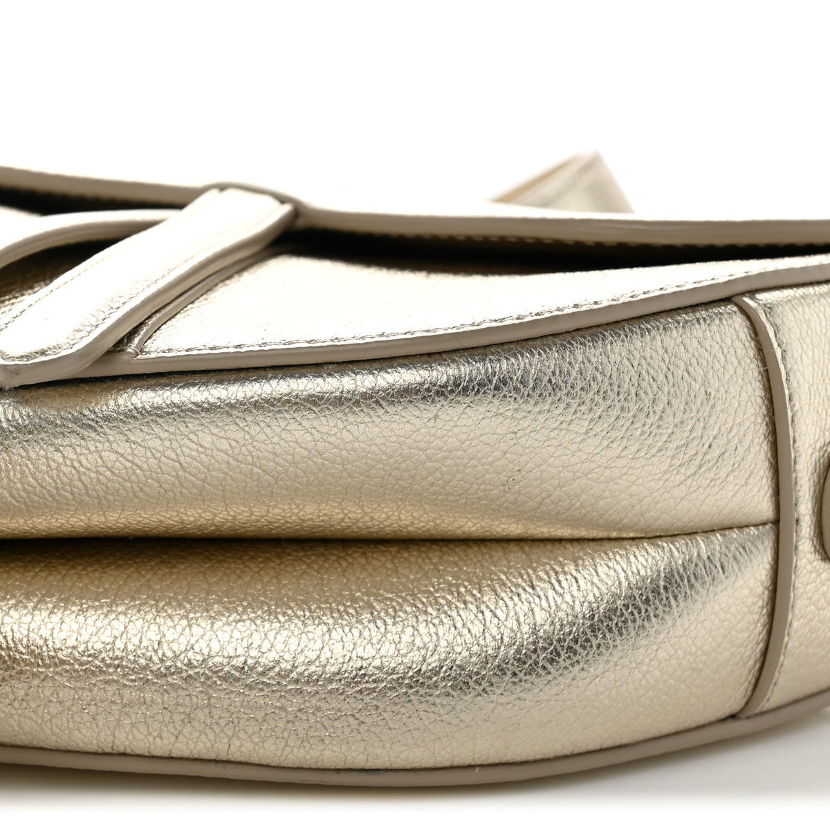 Metallic Goatskin Saddle Bag With Strap Gold