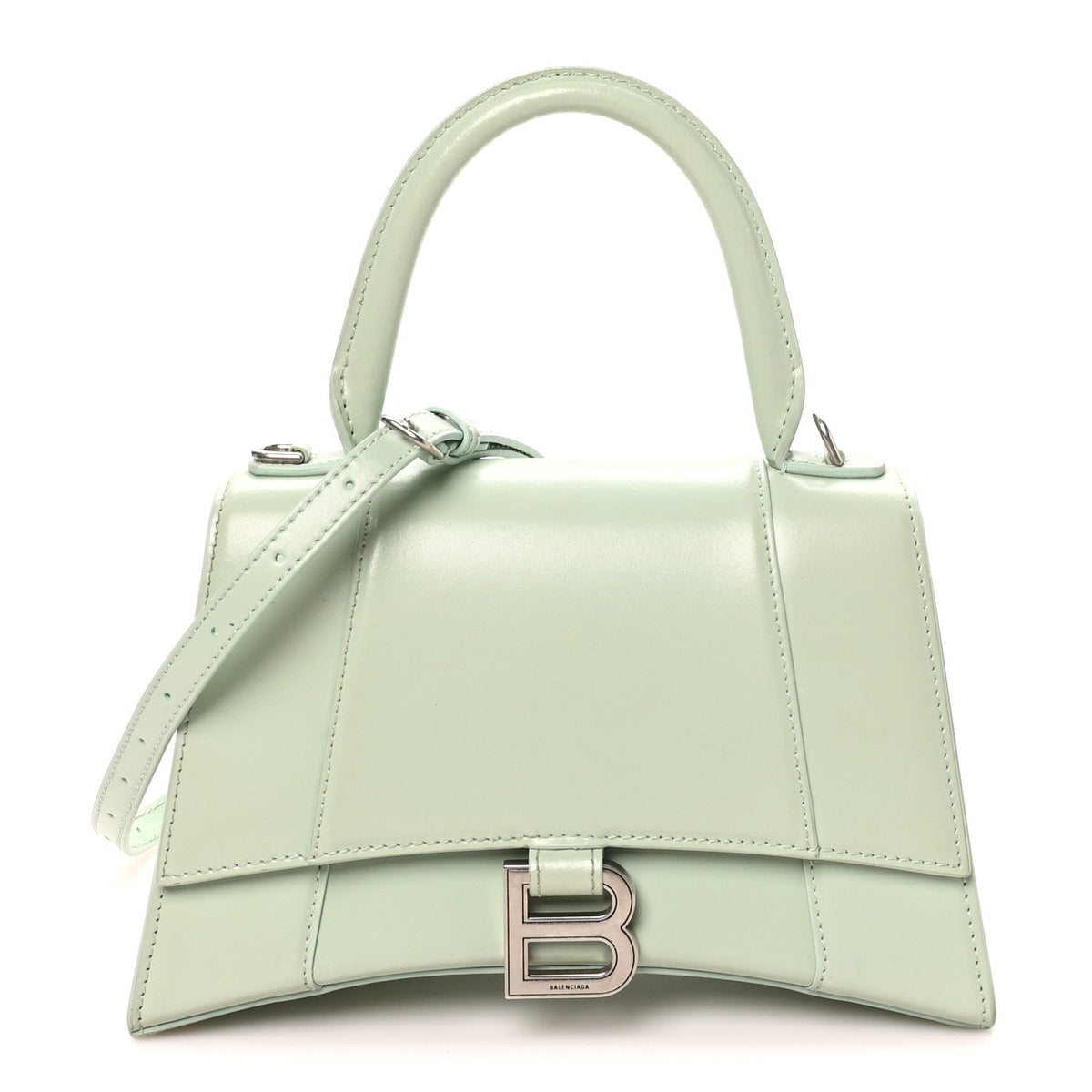 Shiny Box Calfskin Small Hourglass Top Handle Bag Light Green