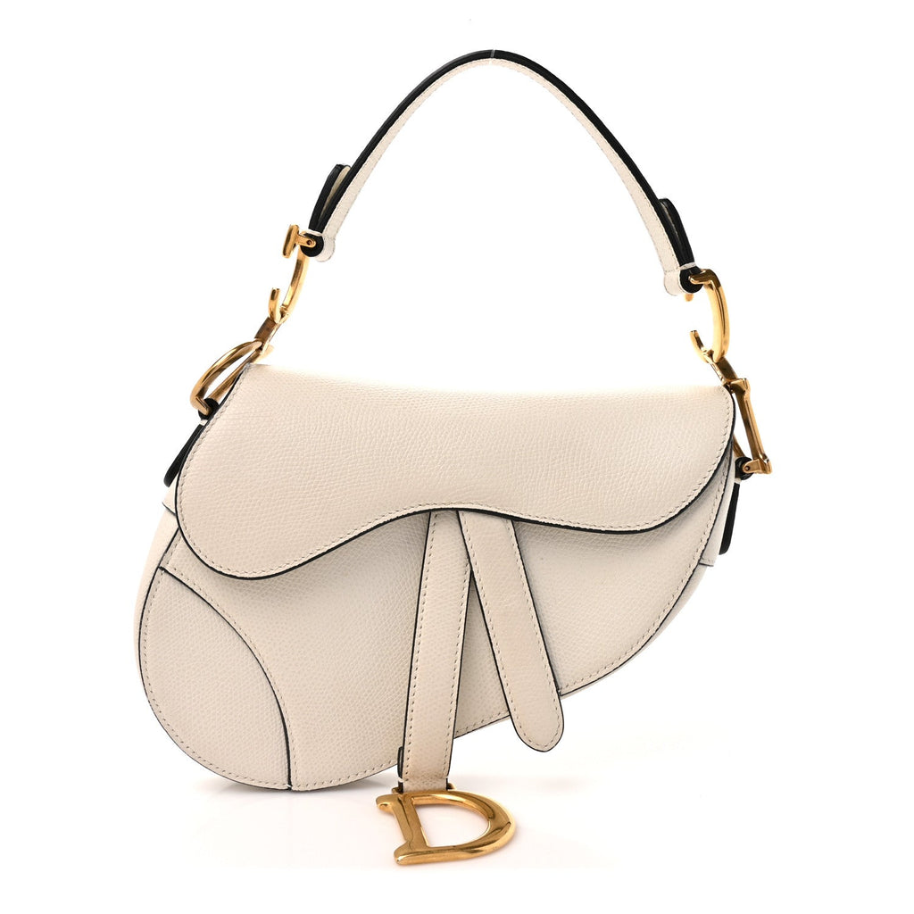 Grained Calfskin Mini Saddle Bag White