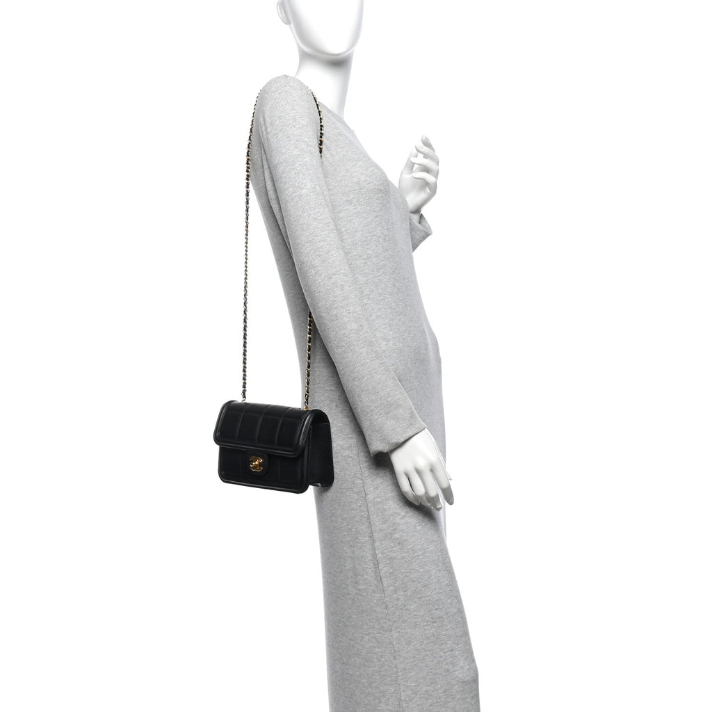 Lambskin Calfskin Mini Chocolate Bar Flap Bag Black