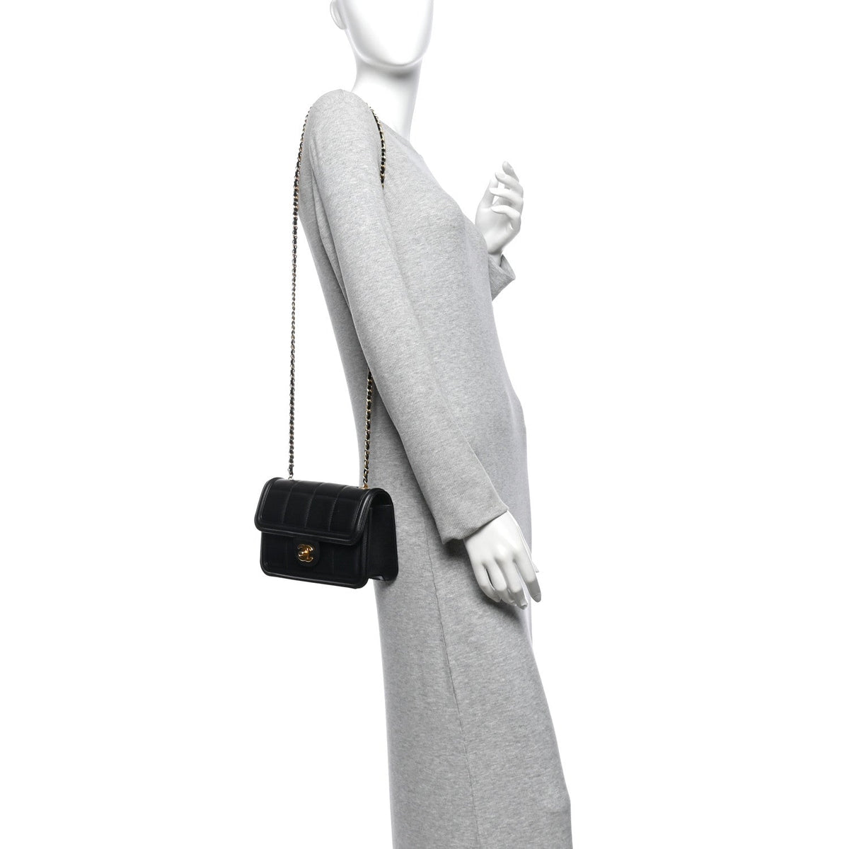 Lambskin Calfskin Mini Chocolate Bar Flap Bag Black