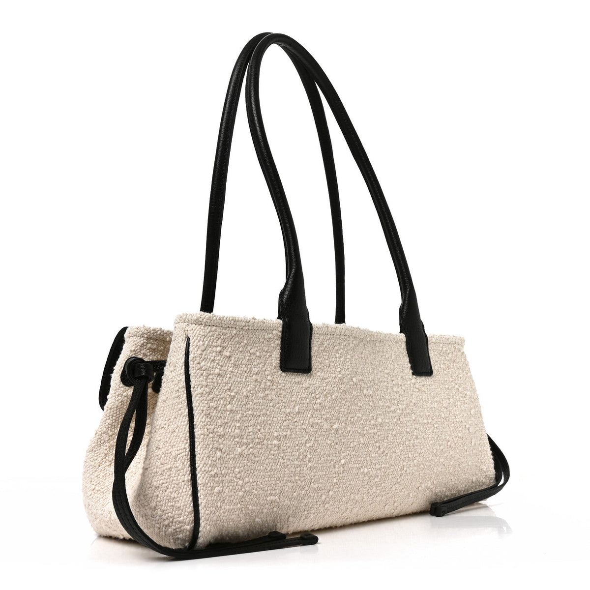 Grained Calfskin Boucle Urban Essentials Small Shopping Bag Ecru Black