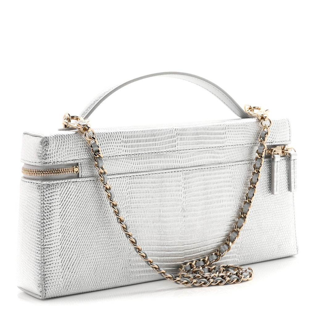 Lizard Embossed Calfskin Exoticoco Long Vanity With Chain Silvery