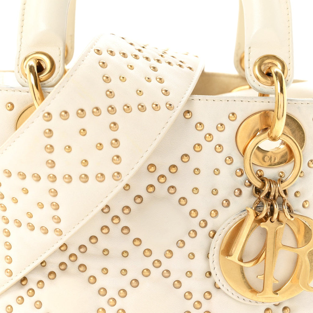 Lambskin Cannage Studded Small Supple Lady Dior White