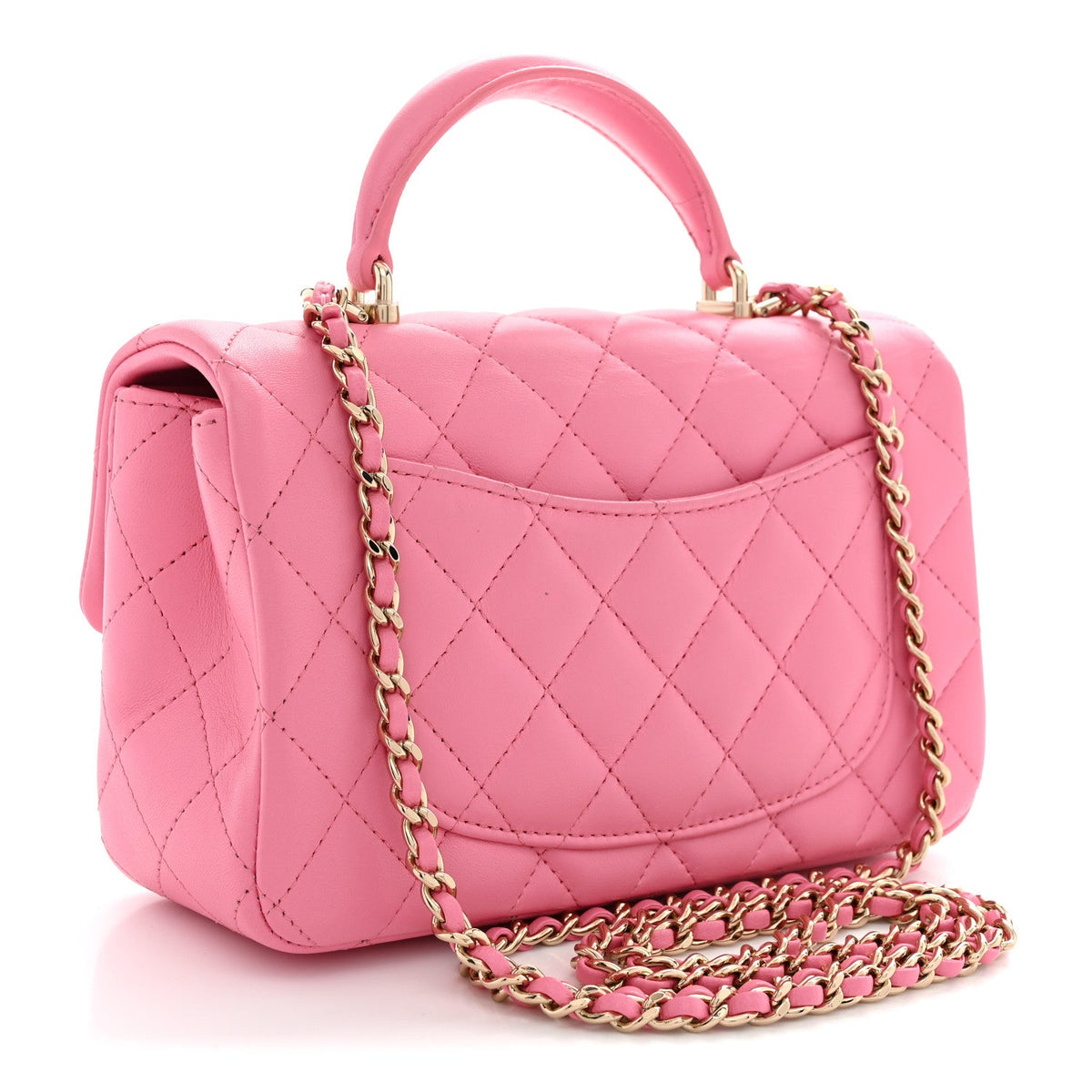Lambskin Quilted Mini Top Handle Rectangular Flap Light Pink