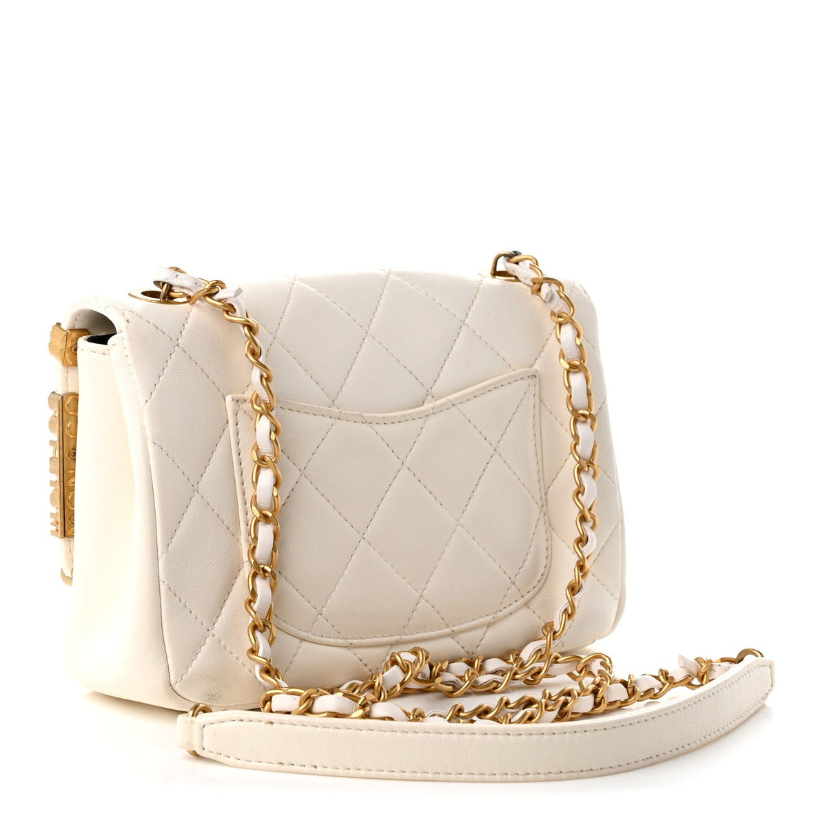 Lambskin Enamel Strass Quilted Mini Paris Monaco Flap White