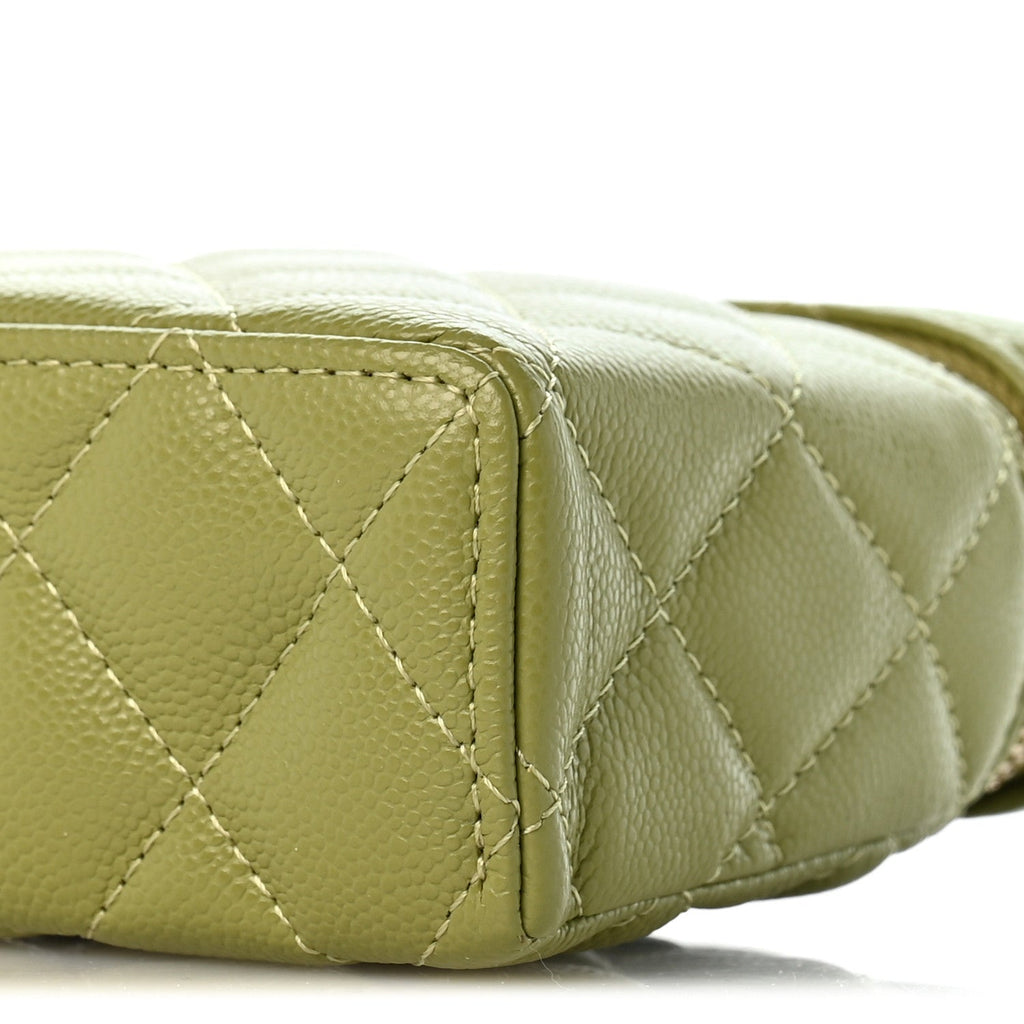 Caviar Quilted Top Handle Slim Vanity With Chain Khaki