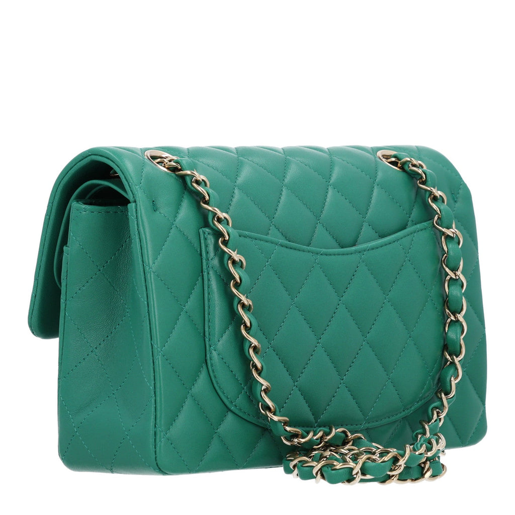 Lambskin Quilted Small Double Flap Green
