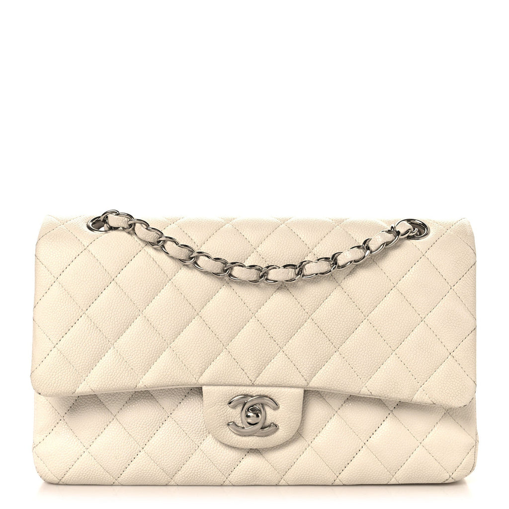 Caviar Quilted Medium Double Flap White