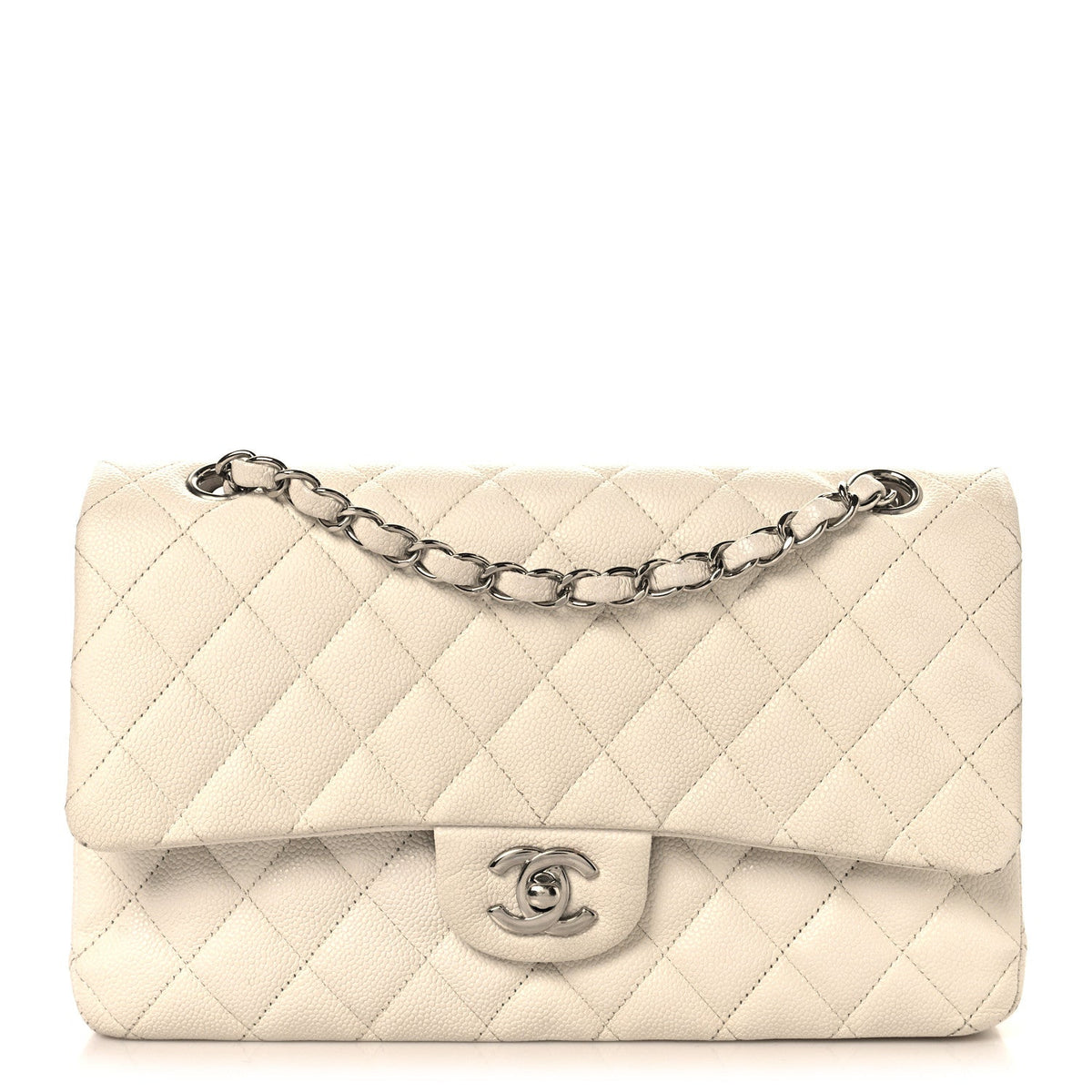 Caviar Quilted Medium Double Flap White