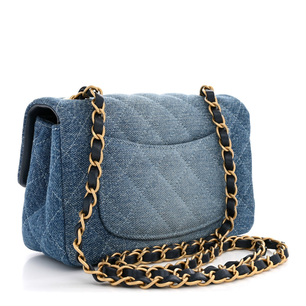 Washed Denim Quilted Mini Rectangular Flap  Blue