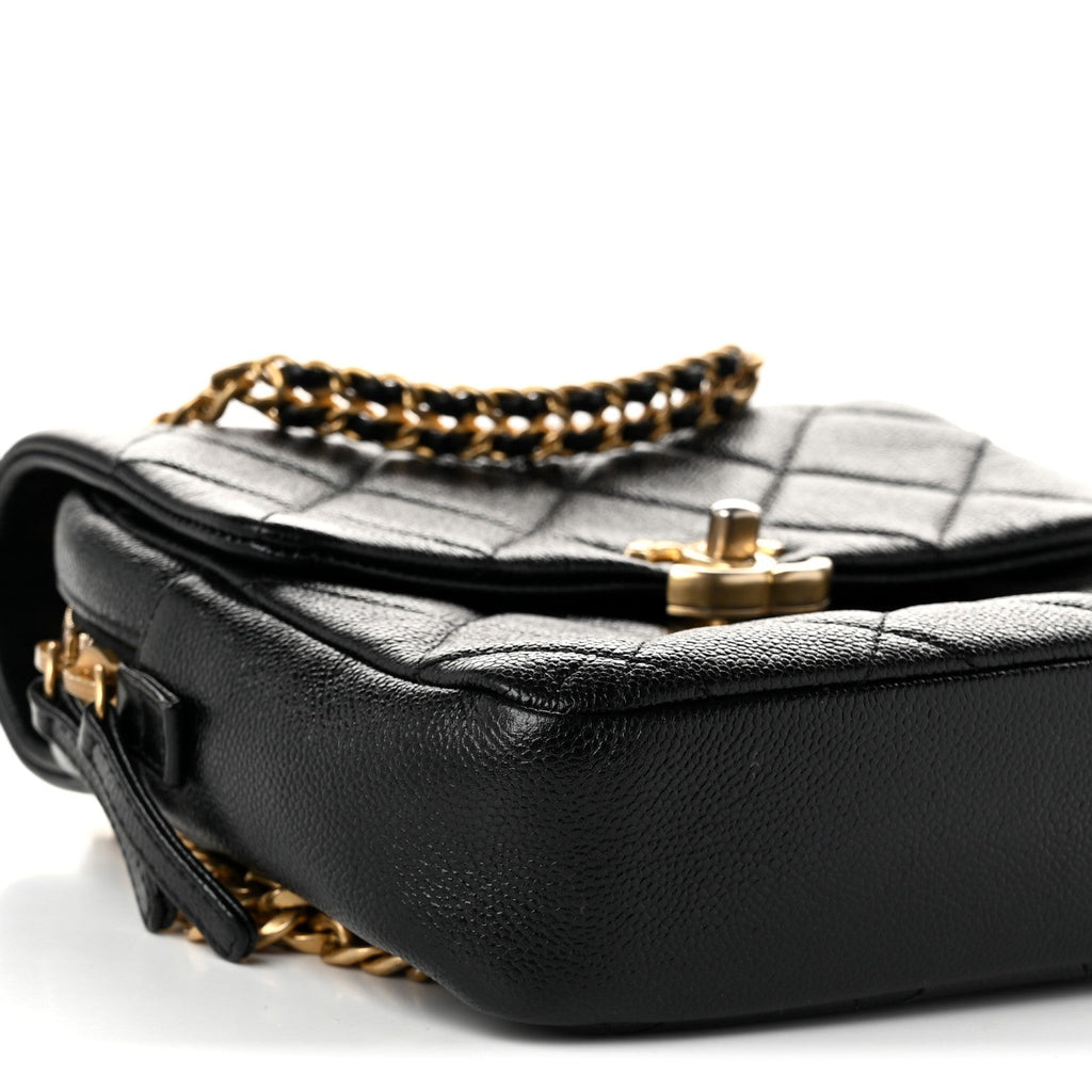 Shiny Caviar Quilted Chain Melody Backpack Black