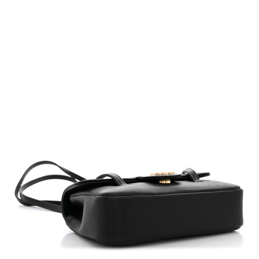 Shiny Caviar Mini Preppy Coco Shoulder Bag Black