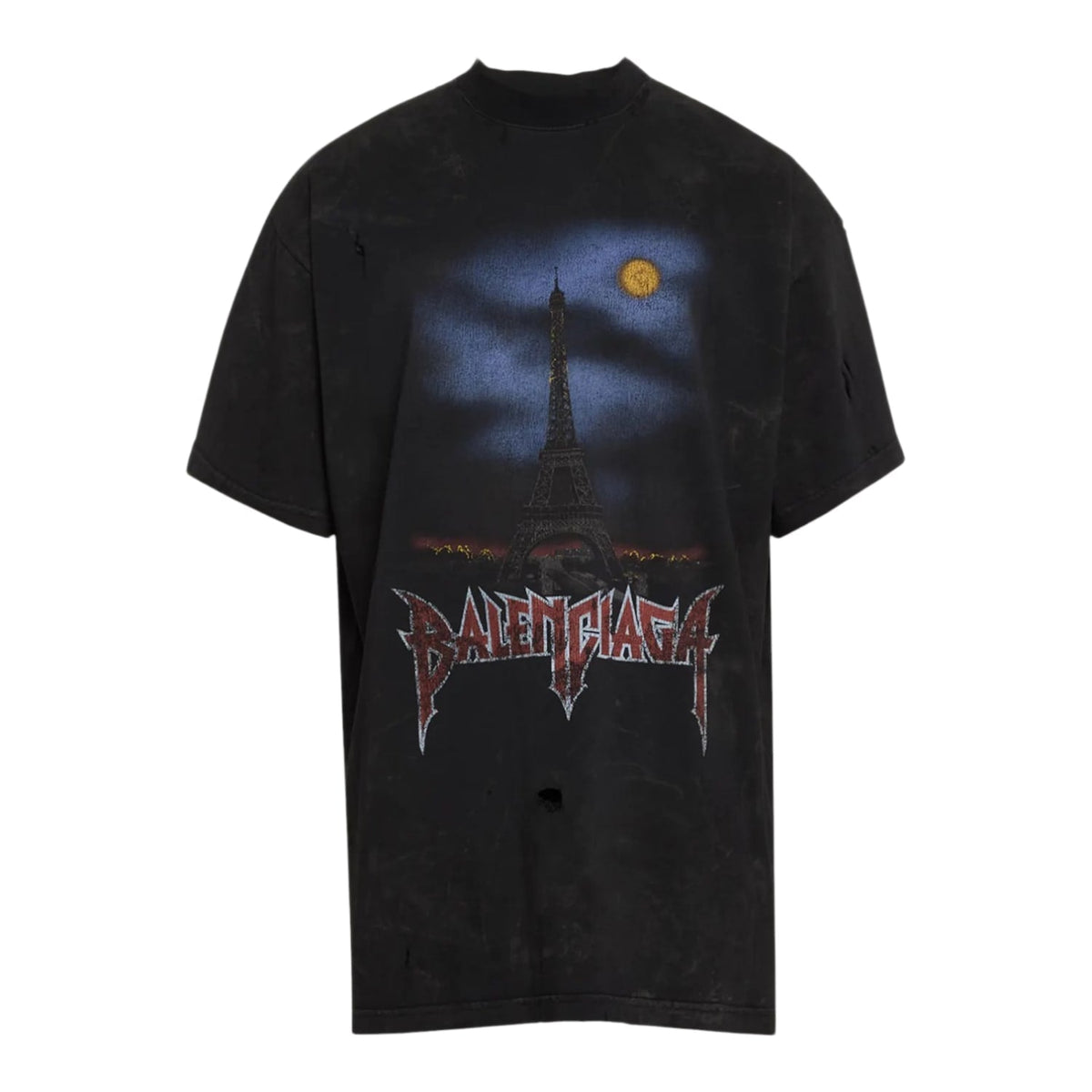 Balenciaga Paris Moon Distressed Logo Tee Black