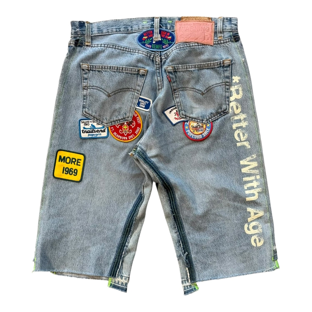 Better With Age Gentleman's Triple-Wide Long Denim Patch Shorts