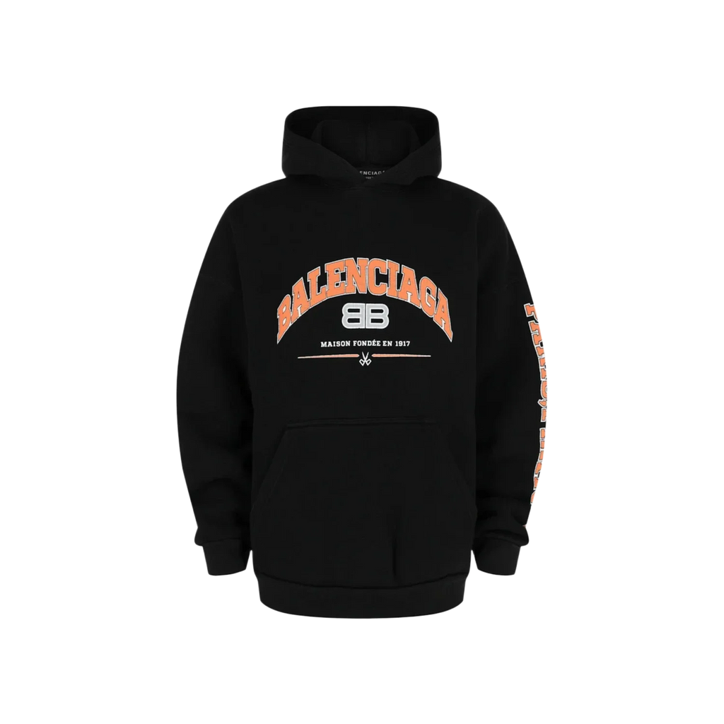 Balenciaga Oversized Logo Print Hoodie Black Orange